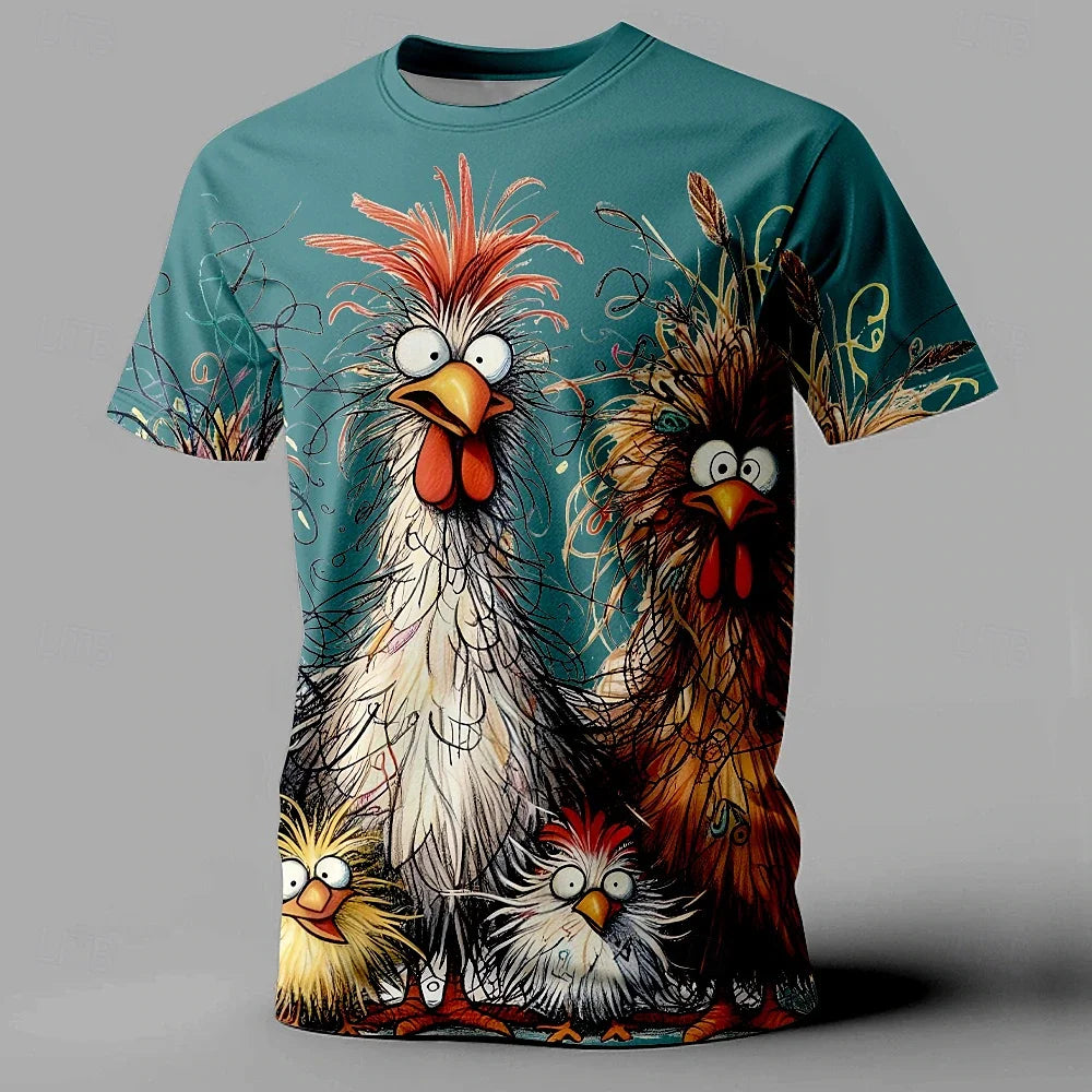 Funny Chicken T-Shirt Print Casual Short Sleeve Tee Street Fashion Oversized Plus Sizes