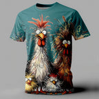 Funny Chicken T-Shirt Print Casual Short Sleeve Tee Street Fashion Oversized Plus Sizes