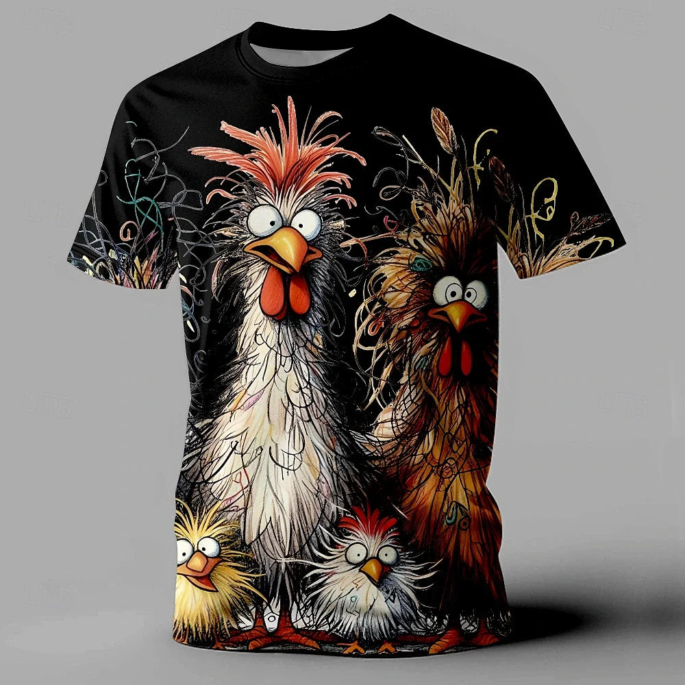 Funny Chicken T-Shirt Print Casual Short Sleeve Tee Street Fashion Oversized Plus Sizes