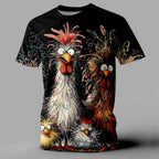 Funny Chicken T-Shirt Print Casual Short Sleeve Tee Street Fashion Oversized Plus Sizes