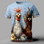 Funny Chicken T-Shirt Print Casual Short Sleeve Tee Street Fashion Oversized Plus Sizes