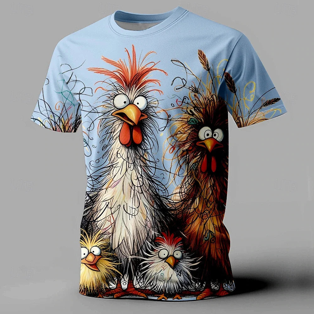 Funny Chicken T-Shirt Print Casual Short Sleeve Tee Street Fashion Oversized Plus Sizes
