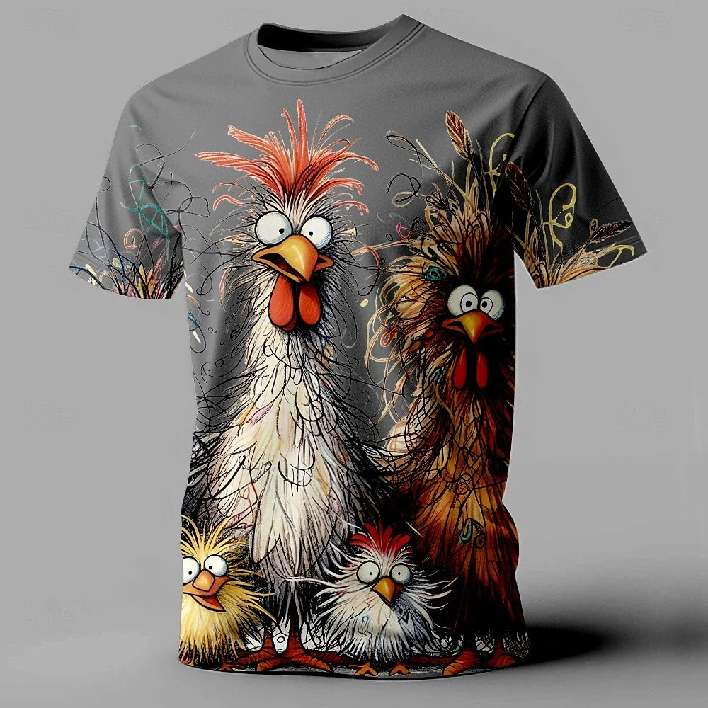 Funny Chicken T-Shirt Print Casual Short Sleeve Tee Street Fashion Oversized Plus Sizes