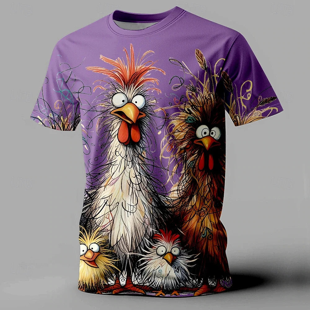 Funny Chicken T-Shirt Print Casual Short Sleeve Tee Street Fashion Oversized Plus Sizes