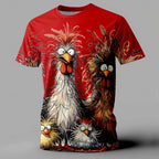 Funny Chicken T-Shirt Print Casual Short Sleeve Tee Street Fashion Oversized Plus Sizes