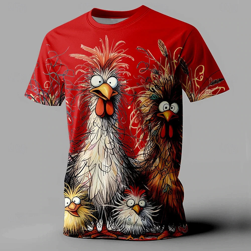 Funny Chicken T-Shirt Print Casual Short Sleeve Tee Street Fashion Oversized Plus Sizes