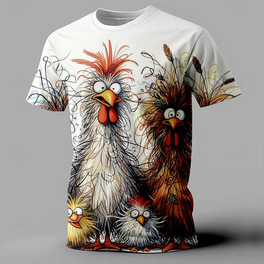 Funny Chicken T-Shirt Print Casual Short Sleeve Tee Street Fashion Oversized Plus Sizes