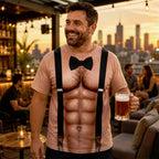 Funny Fake Muscle T-Shirt 3D Printed Abs Bow Tie Male Stripper