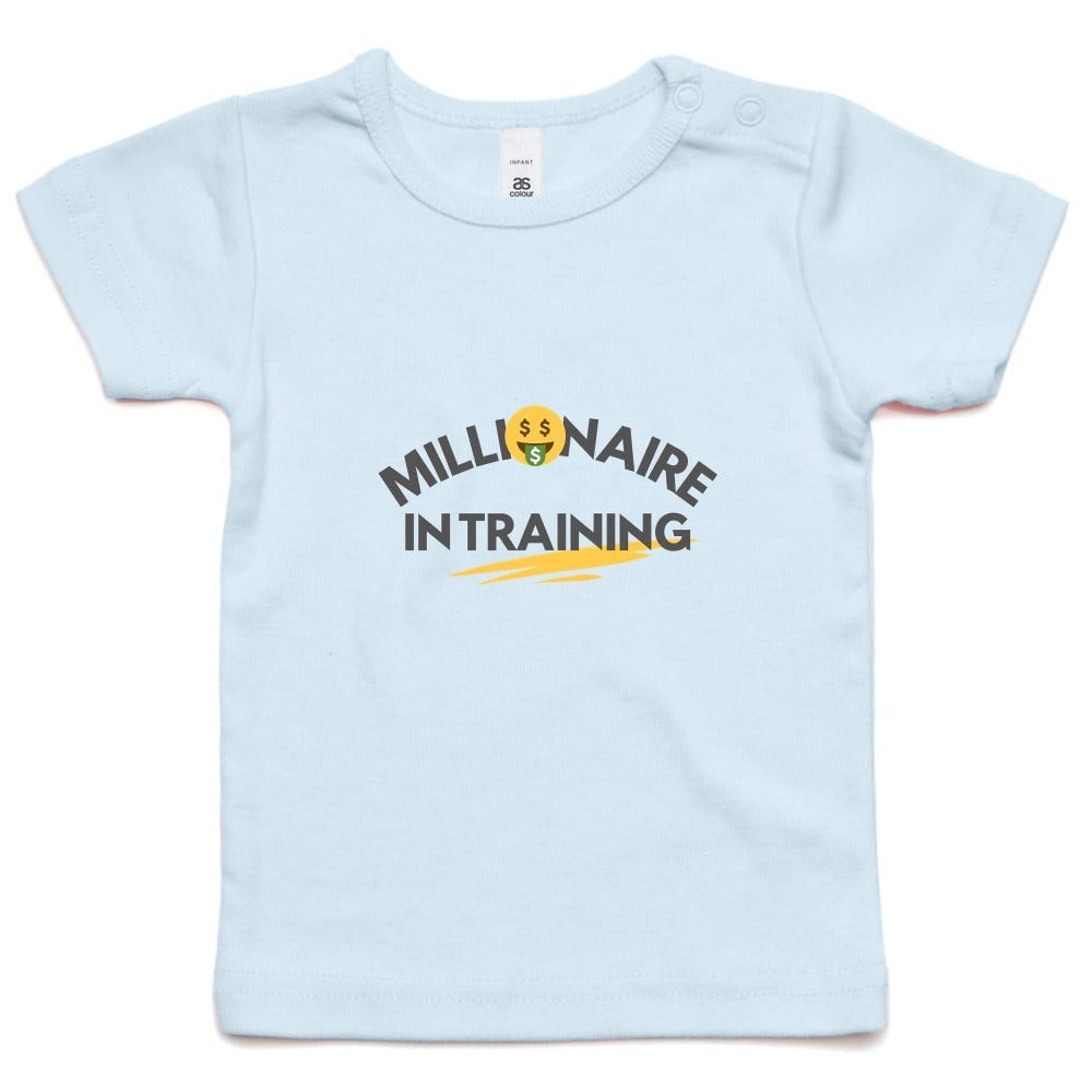 Funny Baby Toddler T-shirt Millionaire In Training-powder-blue