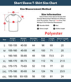 Short Sleeve T-Shirt Size Chart with measurements and material information