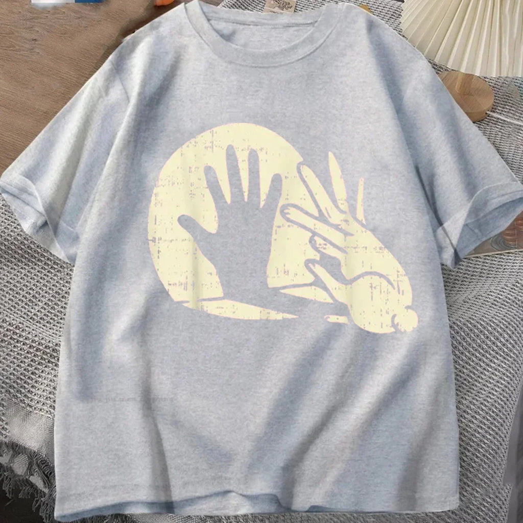 Funny Rabbit Ears T-Shirt Bunny Shadow Finger Puppet Tee