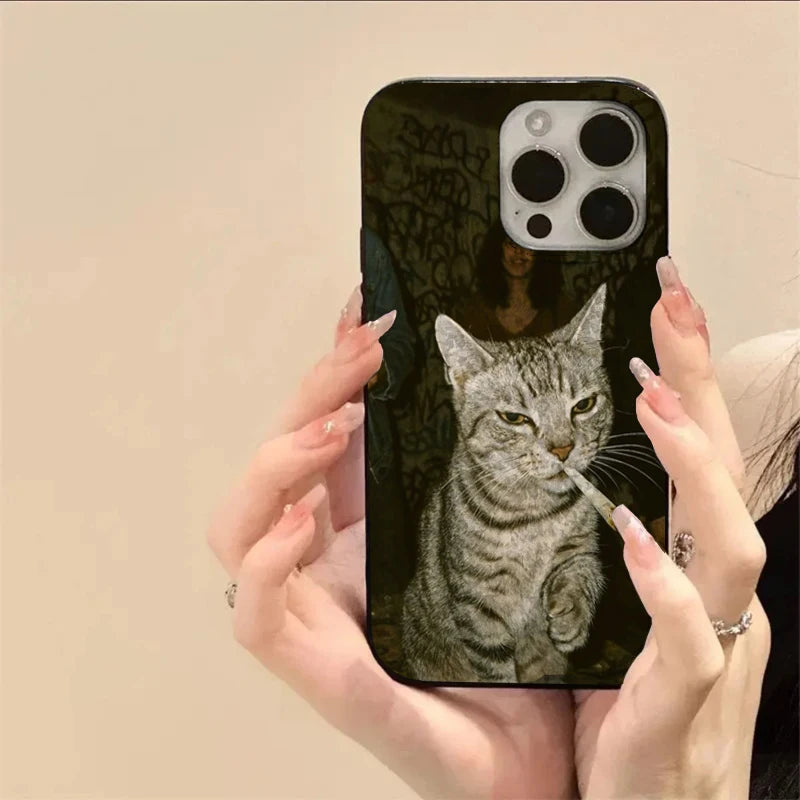Smoking Cat Funny Phone Case For iPhone Soft Mobile Cover