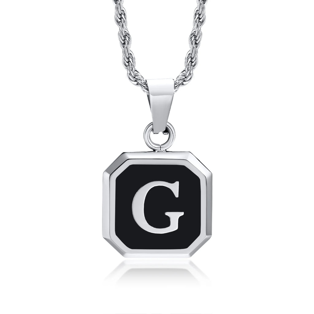 Name Initial Personalised Necklace A-Z Square Stainless Steel Pendant