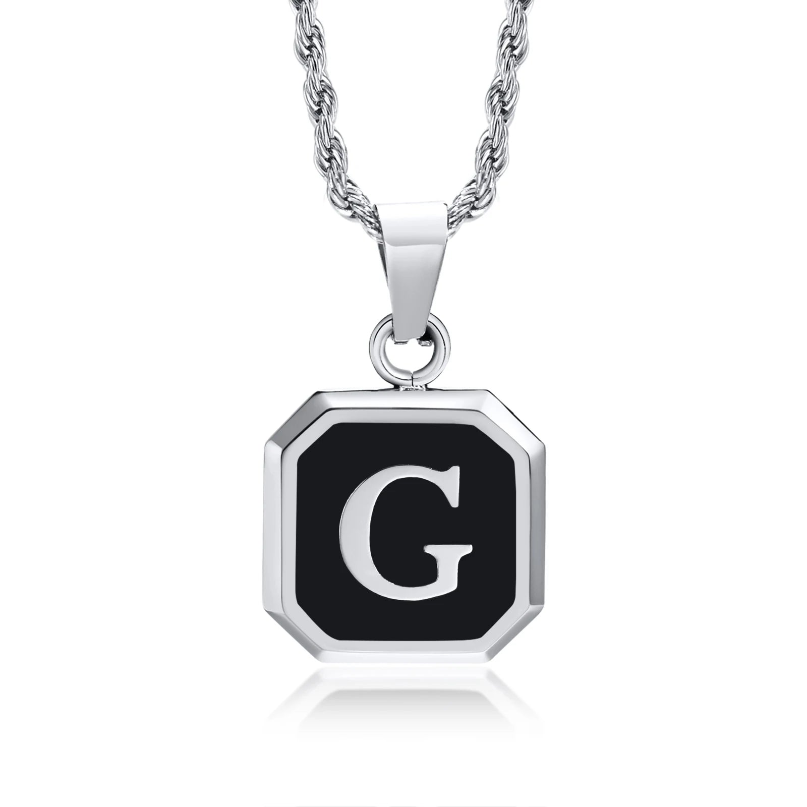 Name Initial Personalised Necklace A-Z Square Stainless Steel Pendant