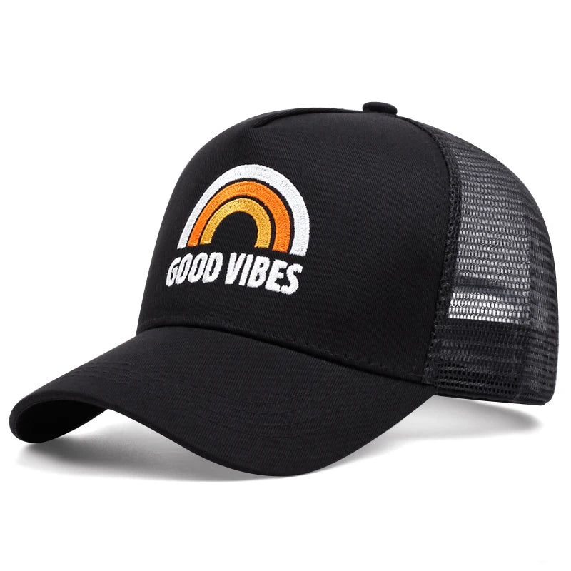 GOOD VIBES Baseball Cap Breathable Mesh Trucker Hat
