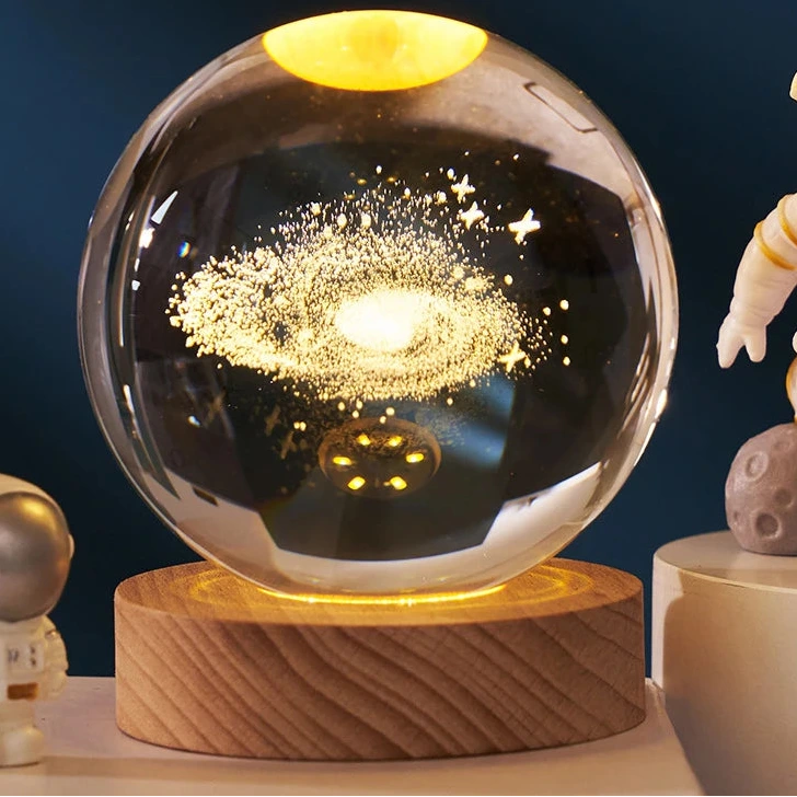 3D Crystal Ball Decoration Astronomy Solar System Planets Moon Globe 6cm Night Light