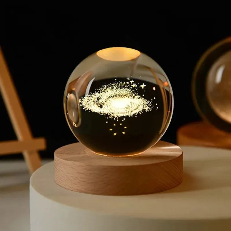 3D Crystal Ball Decoration Astronomy Solar System Planets Moon Globe 6cm Night Light