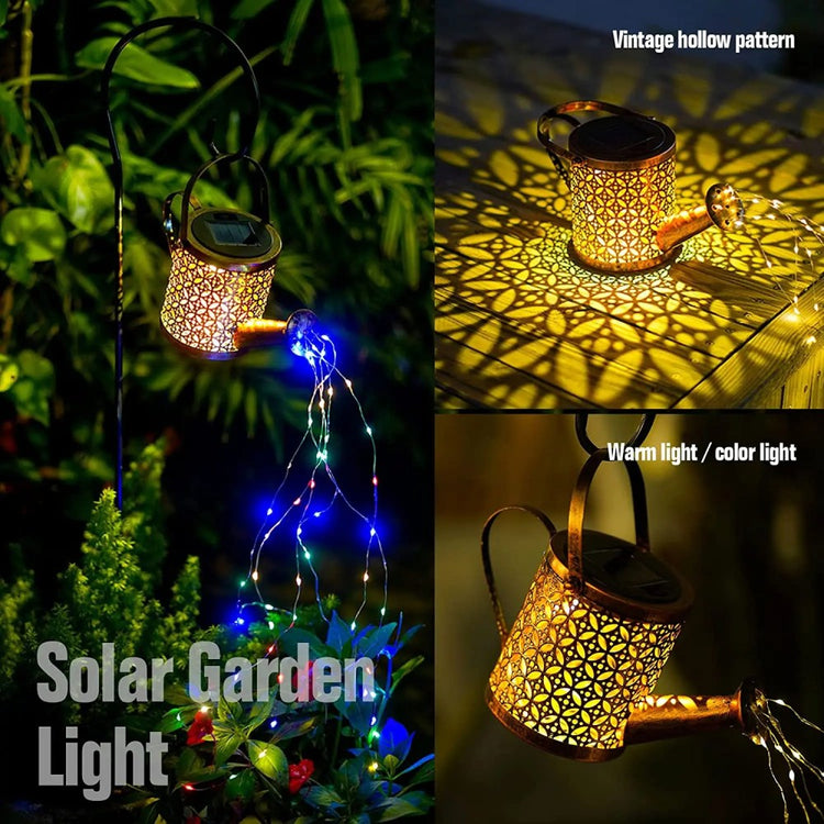 Magical Solar Watering Can with Cascading Falling Waterfall Lights Garden Decoration Hanging Fairy Lights