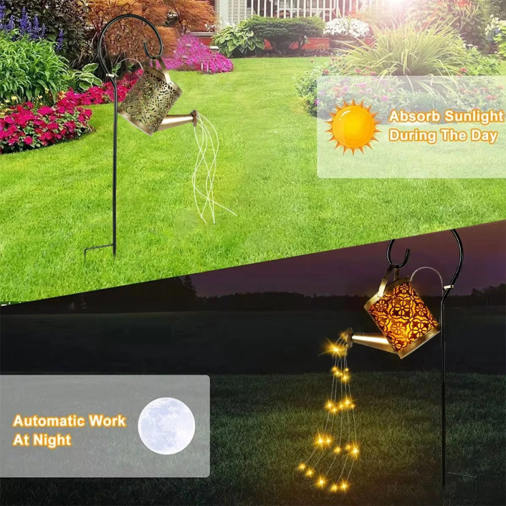 Magical Solar Watering Can with Cascading Falling Waterfall Lights Garden Decoration Hanging Fairy Lights