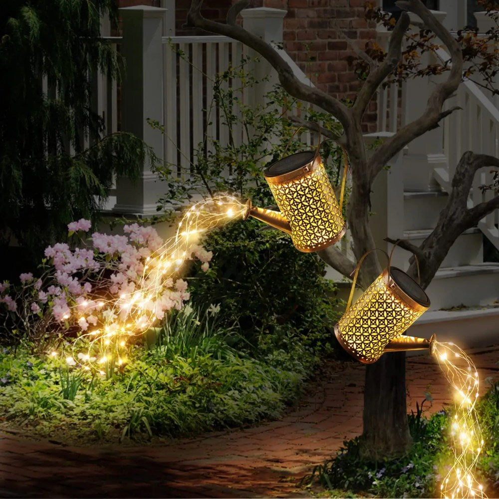 Magical Solar Watering Can with Cascading Falling Waterfall Lights Garden Decoration Hanging Fairy Lights