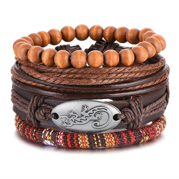 Stacked Bracelet Bangle Chunky Leather
