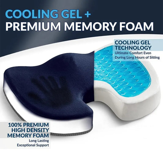 Cooling Gel Seat Cushion Premium Memory Foam Office Chair Lumbar Support Back Pain Relief