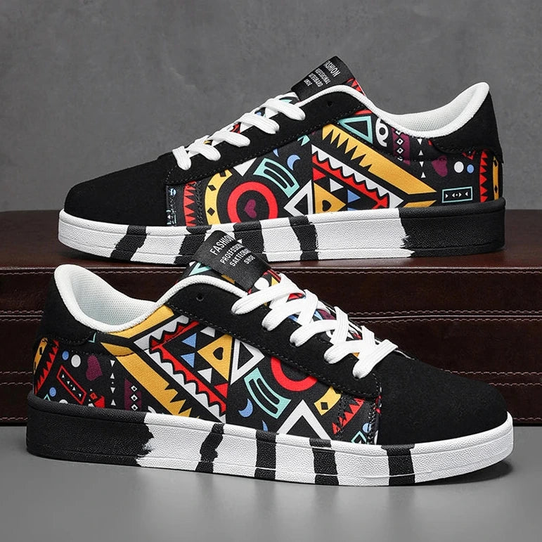 Geometric Canvas Sneakers Graffiti Print Skate Street Shoes