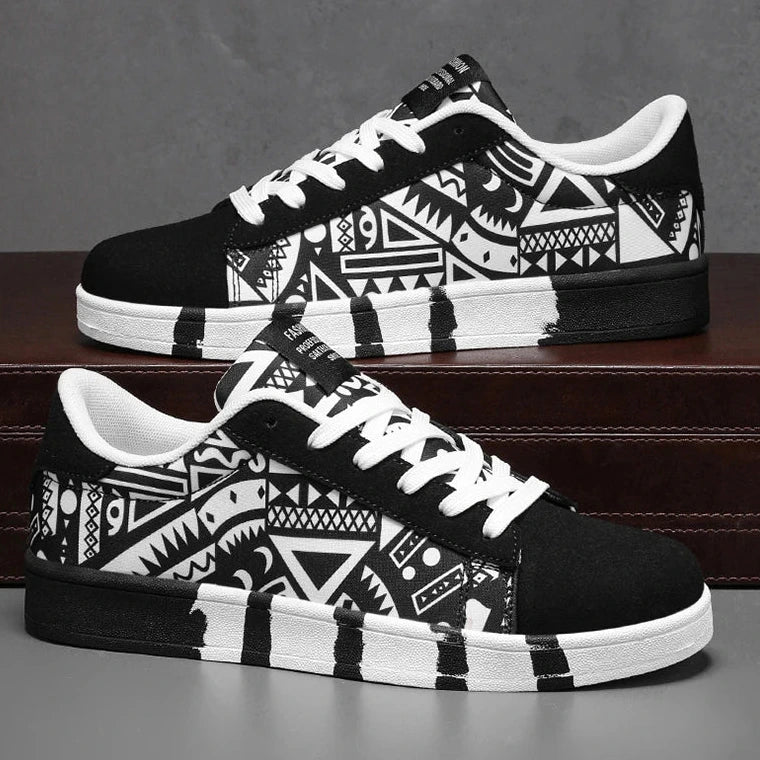 Geometric Canvas Sneakers Graffiti Print Skate Street Shoes