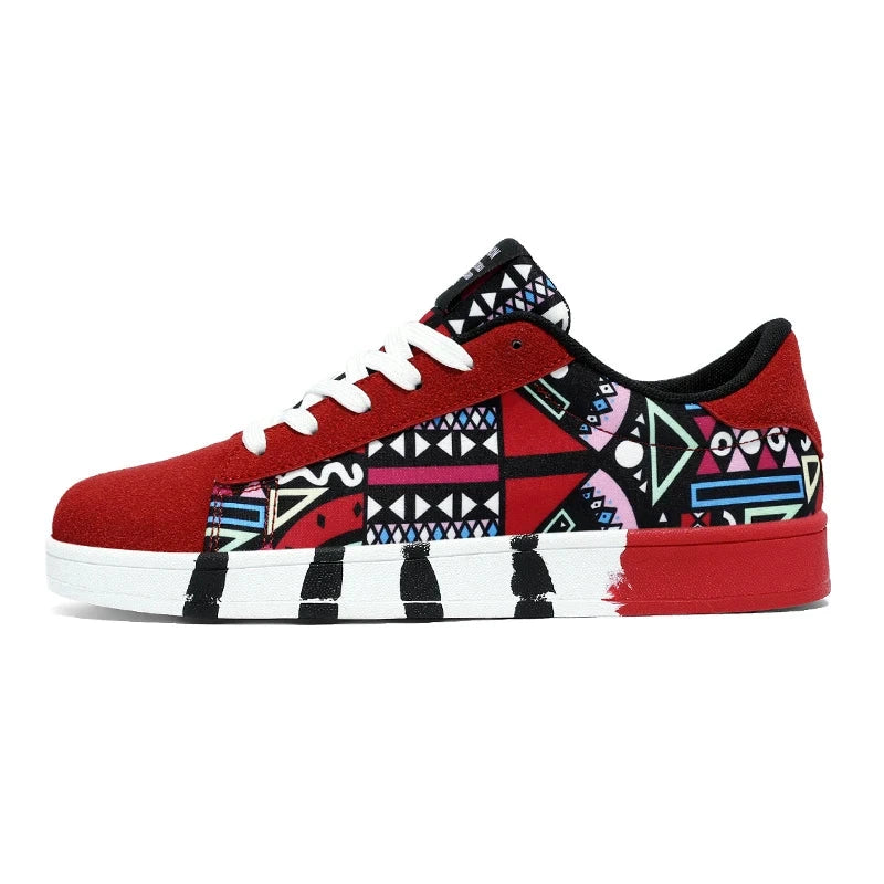 Geometric Canvas Sneakers Graffiti Print Skate Street Shoes