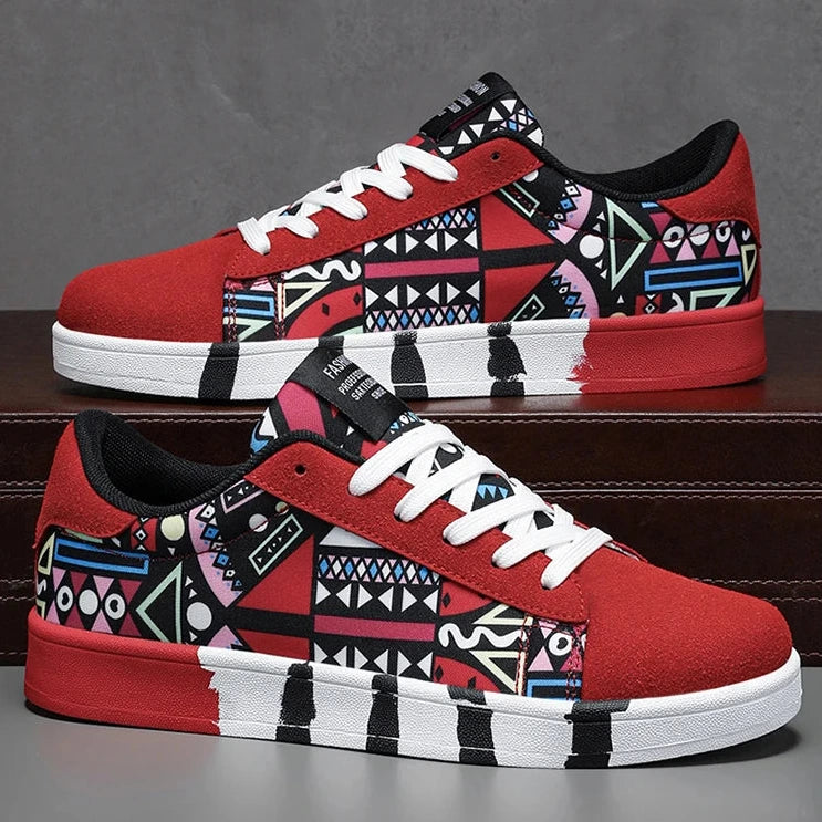 Geometric Canvas Sneakers Graffiti Print Skate Street Shoes