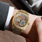 Statement Skeleton Mechanical Watch Stainless Steel Bronze Strap