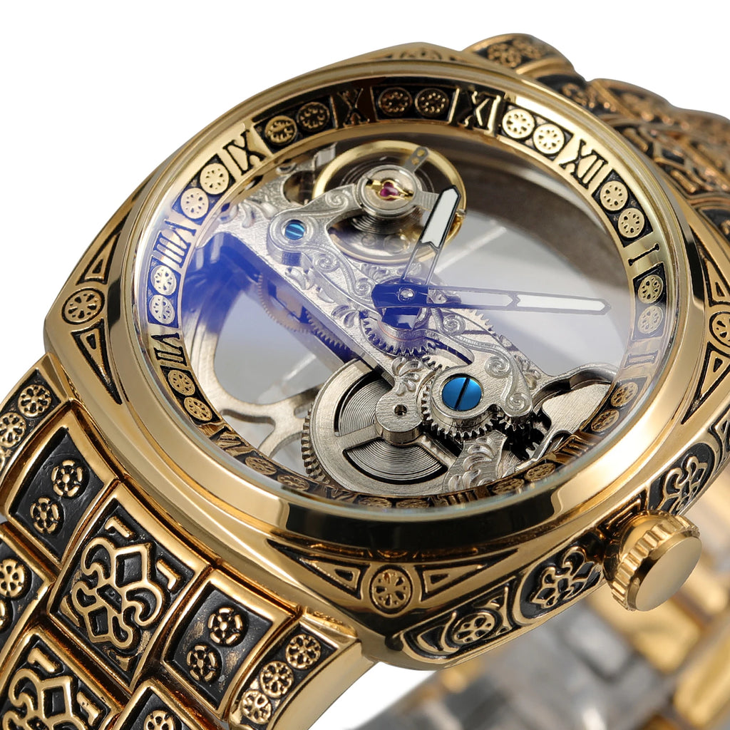 Statement Skeleton Mechanical Watch Stainless Steel Bronze Strap