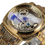 Statement Skeleton Mechanical Watch Stainless Steel Bronze Strap