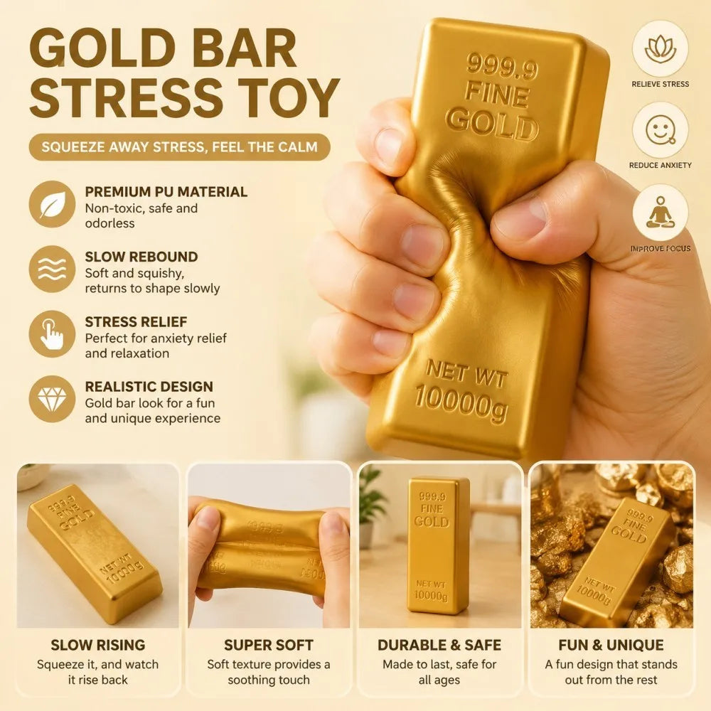 Gold Bar Squishy Squeeze Stress Relief Fidget Toy