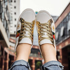 Gold Trim Trendy Fashion Leather Sneakers Casual Men's Women's Shoes