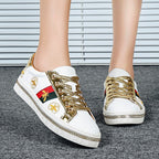 Gold Trim Trendy Fashion Leather Sneakers Casual Men's Women's Shoes