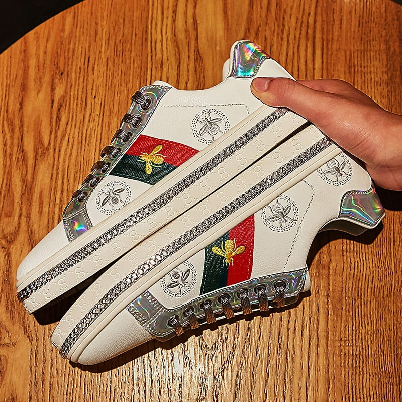 Gold Trim Trendy Fashion Leather Sneakers Casual Men's Women's Shoes