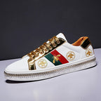 Gold Trim Trendy Fashion Leather Sneakers Casual Men's Women's Shoes