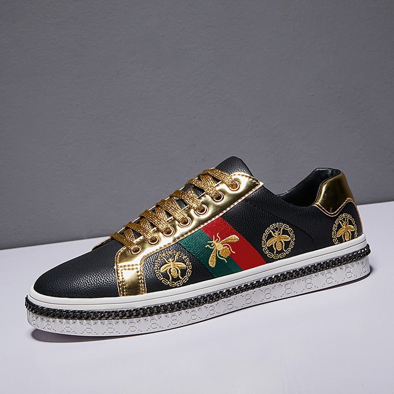 Gold Trim Trendy Fashion Leather Sneakers Casual Men's Women's Shoes