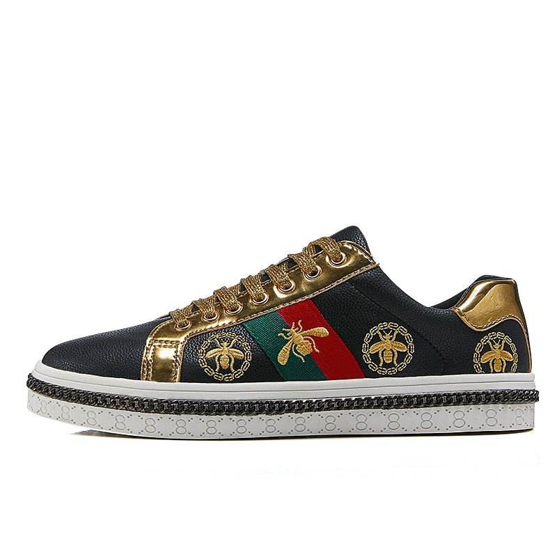 Gold Trim Trendy Fashion Leather Sneakers Casual Men's Women's Shoes-Keep Melbourne Marvellous Official Store
