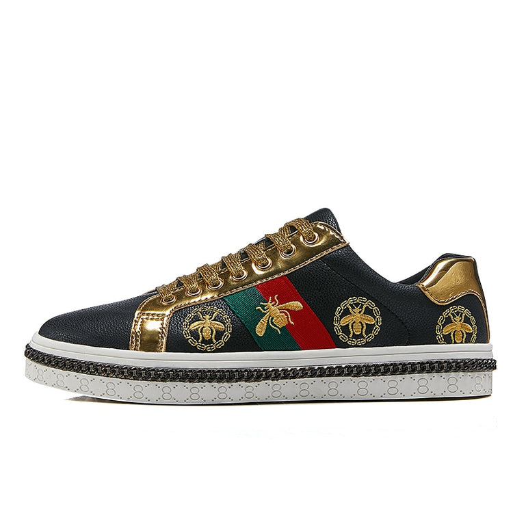Gold Trim Trendy Fashion Leather Sneakers Casual Men's Women's Shoes-Keep Melbourne Marvellous Official Store