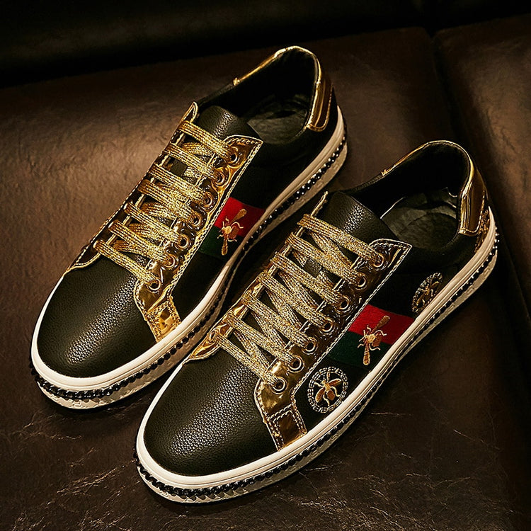 Gold Trim Trendy Fashion Leather Sneakers Casual Men's Women's Shoes-Keep Melbourne Marvellous Official Store