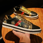 Gold Trim Trendy Fashion Leather Sneakers Casual Men's Women's Shoes