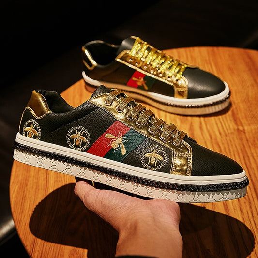 Gold Trim Trendy Fashion Leather Sneakers Casual Men's Women's Shoes-Keep Melbourne Marvellous Official Store