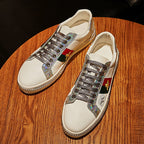 Gold Trim Trendy Fashion Leather Sneakers Casual Men's Women's Shoes