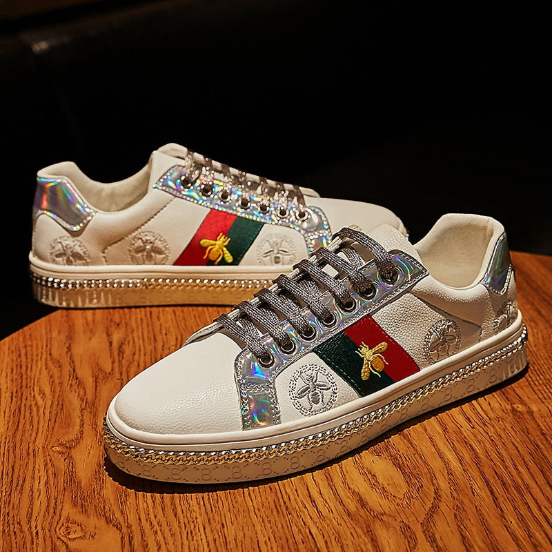 Gold Trim Trendy Fashion Leather Sneakers Casual Men's Women's Shoes