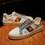 Gold Trim Trendy Fashion Leather Sneakers Casual Men's Women's Shoes