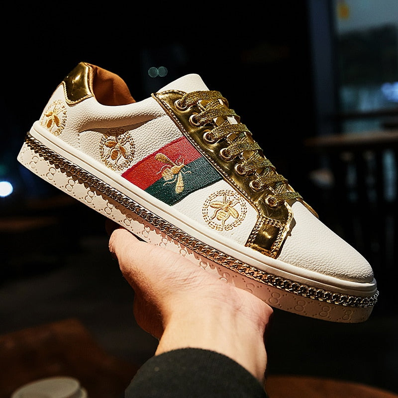 Gold Trim Trendy Fashion Leather Sneakers Casual Men's Women's Shoes-Keep Melbourne Marvellous Official Store
