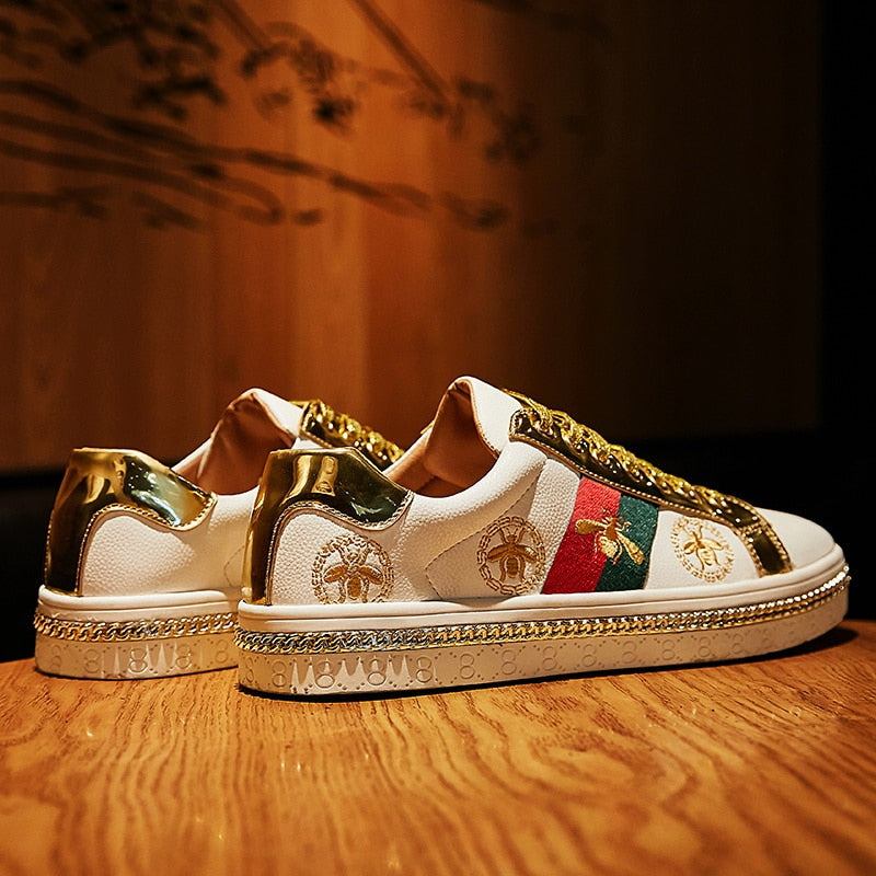 Gold Trim Trendy Fashion Leather Sneakers Casual Men's Women's Shoes-Keep Melbourne Marvellous Official Store