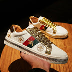Gold Trim Trendy Fashion Leather Sneakers Casual Men's Women's Shoes